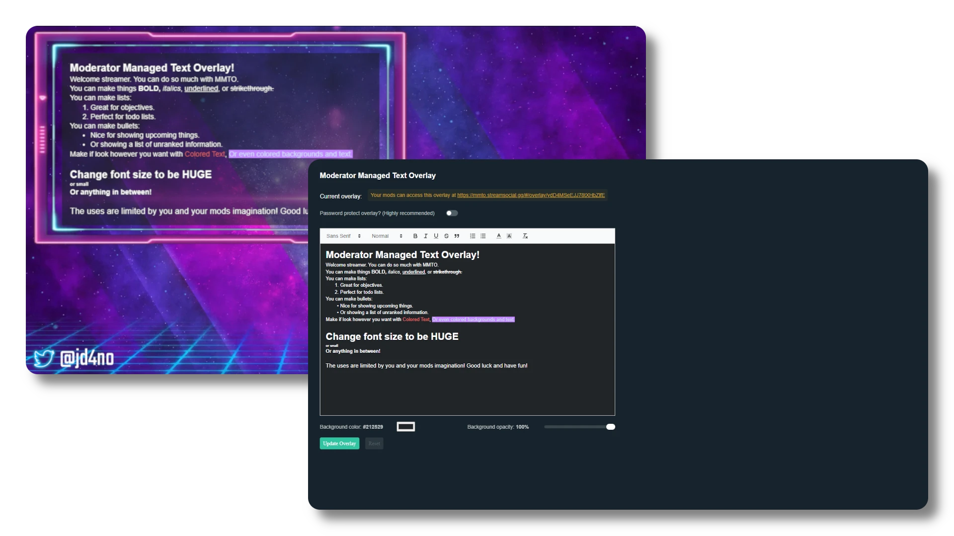 MMTO text overlay manager