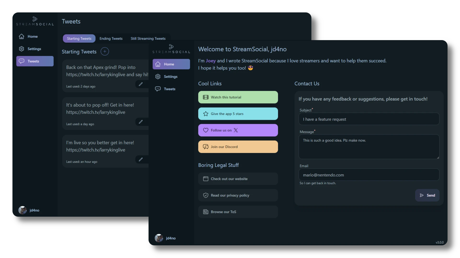 StreamSocial automation interface